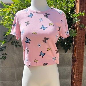 Wild Fable Pink Butterfly Print Short Sleeve Top